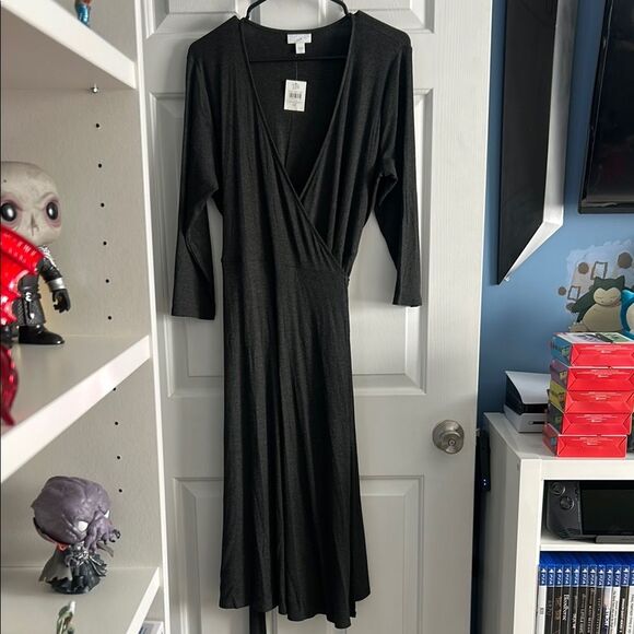 J. Jill Ribbed Charcoal Gray Wrap Dress Size M NEW - Picture 2 of 6